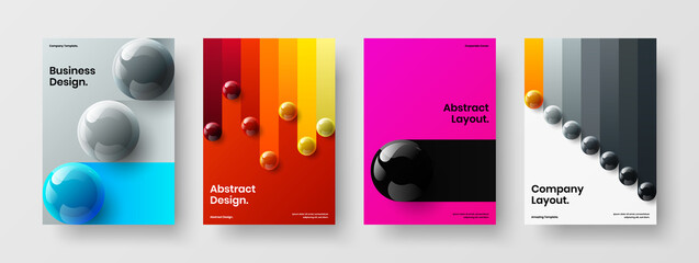 Unique presentation design vector layout composition. Premium realistic spheres magazine cover template set.