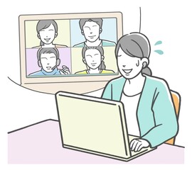 リモート会議　焦る女性