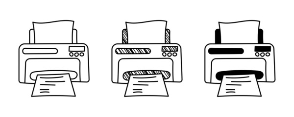 Set of hand drawn vector Printer in doodle cartoon style © Stanislav Denysiuk