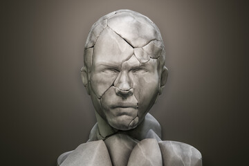 fractured male stone head