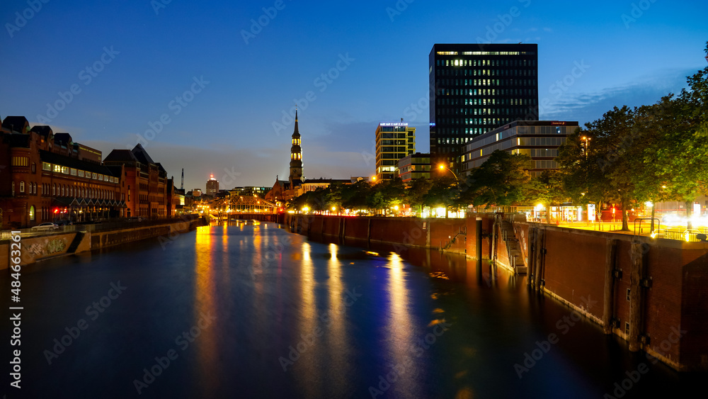 Sticker Germany, view of Speicherstadt in Hamburg at night