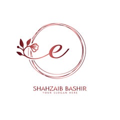 Flower handwriting rose gold logo design initial letter e vector for women's, beauty, salon, massage, cosmetic or spa brand luxury logo
