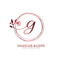 Flower handwriting rose gold logo design initial letter g vector for women's, beauty, salon, massage, cosmetic or spa brand luxury logo