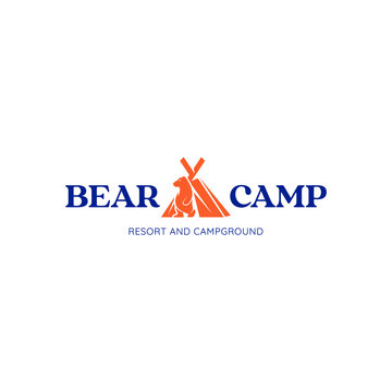Bear and camp combination logo for resort and campground business