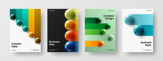 Simple annual report A4 design vector layout set. Modern 3D spheres placard concept collection.