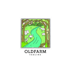 Vintage farm logo concept with scenery on postage stamp. Animal farm logo concept with old vibes