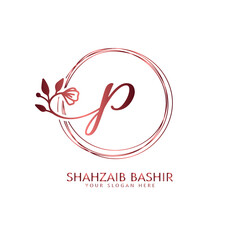 Flower handwriting rose gold logo design initial letter p vector for women's, beauty, salon, massage, cosmetic or spa brand luxury logo