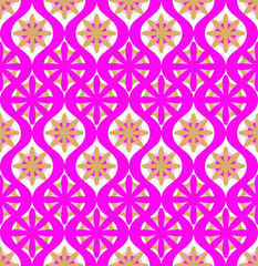 Abstract Retro Moroccan Damask Style Floral Motif Vertical Waves Florals Seamless Pattern Trendy Fashion Colors Chic Vector Design Perfect for Allover Print Interior or Fabric