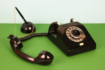 vintage phone telephone telegraph retro bakelite object 30s 1930 1940 black connection lifestyle...