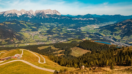 Fototapeta na wymiar Beautiful alpine summer view at the famous Fleckalm near Kitzbuehel, Tyrol, Austria