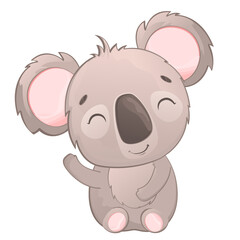Vector drawing of an adorable koala waving hello, isolated on a white background. Australian animal, cute koala in a watercolor style. cartoon character of tropical animal © Maria