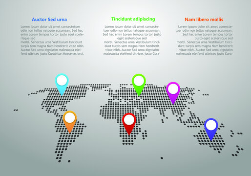 World Map Dotted Vector With Markers