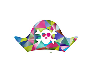 Fototapeta na wymiar Pirate Skull bones hat Low Poly Multicolored Retro illustration