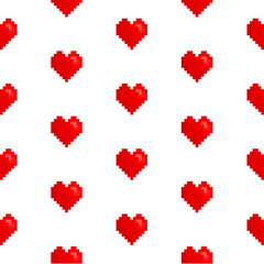 seamless pattern heart pixel red retro background print