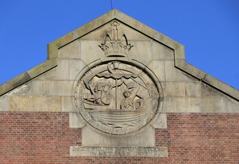 Amsterdam Former Stock Exchange Building Facade Sculpted Detail Depicting Soldiers in a Boat, Netherlands
