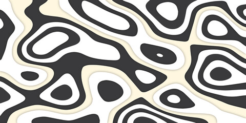 3d papercut topography map black and white abstract background with waves. geometric shape black white and gray line abstract papercut background vector. 	
