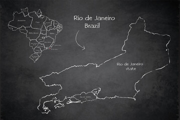Rio de Janeiro and Brazil map administrative division, separates regions and names, design card blackboard chalkboard vector