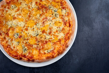 fresh pizza on the white plate