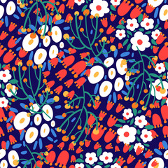 Cute floral seamless pattern with spring flower. Vintage flowers illustration. Template for fashion prints.