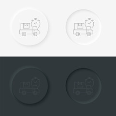 Delivery car neumorphic style vector icon on white background. Simple element time and timer speed neumorphic style vector icon