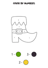 Color cartoon boot by numbers. Worksheet for kids.