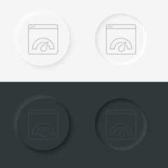 Web browser with speedometer testing Speed of internet connection. Website speed loading time neumorphic style vector icon. Simple element time and timer speed neumorphic style vector icon