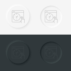 Web browser with speedometer testing Speed of internet connection. Website speed loading time neumorphic style vector icon. Simple element time and timer speed neumorphic style vector icon