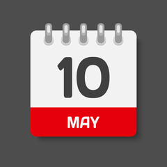 Icon day date 10 May, template calendar page