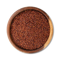 Raw red quinoa in a bowl isolated over white background