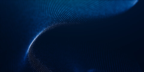 Abstract digital wave technology with flowing particles. Connection lots and line on dark...