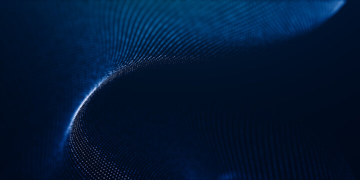 Abstract digital wave technology with flowing particles. Connection lots and line on dark background. beautiful technology corporate concept background.	