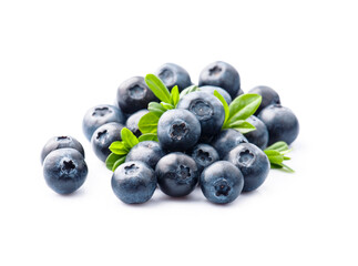 Ripe blueberries with leaves