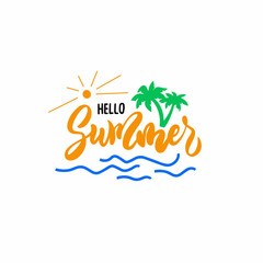 hello summer.vector illustration.lettering on a white background.modern typography design.perfect for different uses
