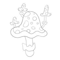 Fantastic magic mushroom. Line. Coloring book. Decorative nature element. Isolated on a white background. Vector illustration
