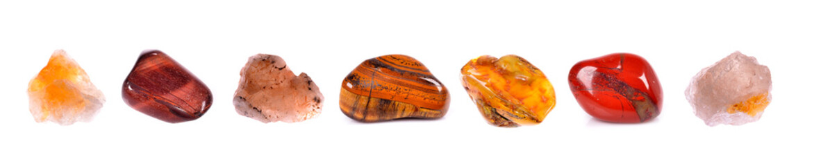amber,red tiger eye , jasper , tiger eye ,mineral isolated on white background