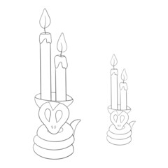 Candles with snakes. Witch's items. Witchcraft. Halloween. Cobra snake. Line style isolated on white background. Vector illustration