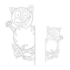 Obraz premium Cat and dog. Friends. Greetings. Line style isolated on white background. Vector illustration