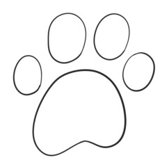 Animal paw print. Line style isolated on white background. Vector illustration