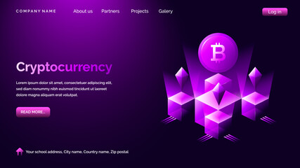 crypto currency landing page vector in dark background