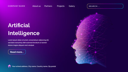 Artificial intelligence landing page vector in dark background