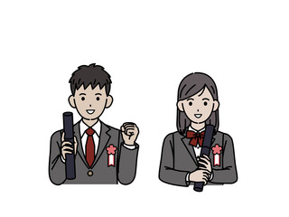 卒業する生徒　卒業生　学生　中高生　高校生　中学生　男女　卒業証書