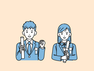 卒業する生徒　卒業生　学生　中高生　高校生　中学生　男女　卒業証書