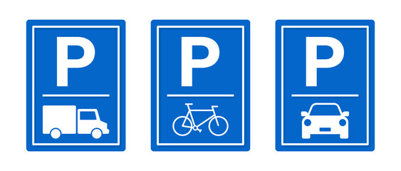 Car parking vector icons. Parking and traffic signs isolated on white background. Road sign. Vector illustration.	