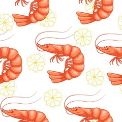 Sea food seamless pattern engraving shrimp - 484680089