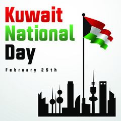 kuwait 61st national day 25th february modern creative banner, sign, design concept, social media post, template with kuwait flag and red, green and black colors on an abstract background 