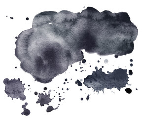 Blue dark watercolor stain blot splatter abstraction. Template for decorating designs and illustrations.	
