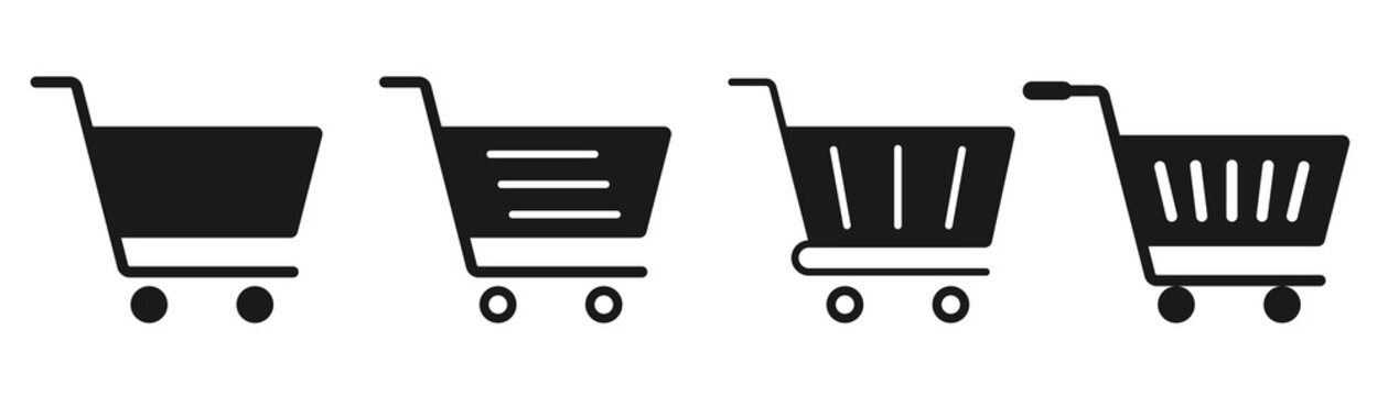 Shopping cart icon. Shopping trolley in solid. Web cart in glyph. Shop symbol in black. Trolley icon set. Stock vector illustration