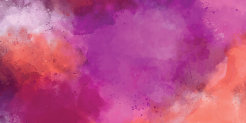 Colorful smeared fuchsia neon paper textured aquarelle canvas for creative design. Watercolor abstract background pink, magenta, yellow, beige. 