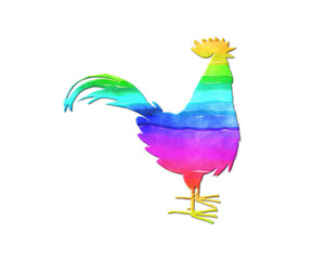 Rooster chicken symbol, LGBT Gay Pride Rainbow Flag icon logo illustration