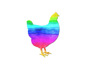 Chicken hen symbol, LGBT Gay Pride Rainbow Flag icon logo illustration
